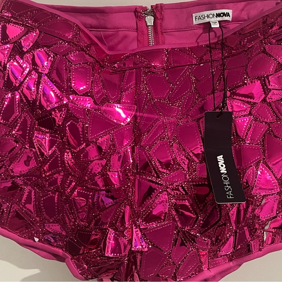 Item is Sold Fashion Nova Pink Sequin High Waist Shorts - Picture 3 of 4